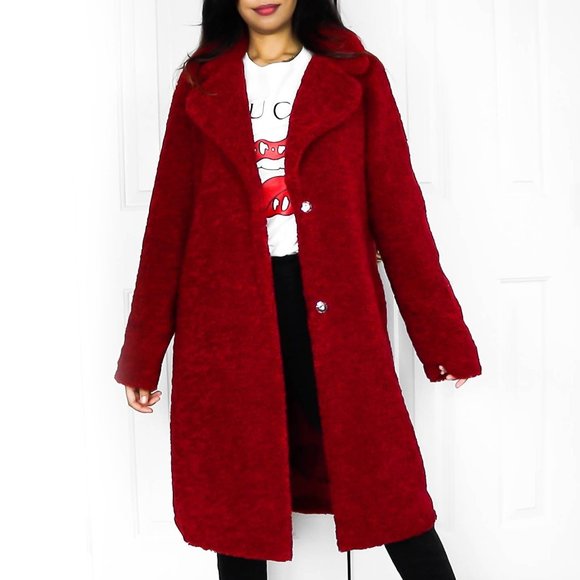 Rachel Zoe Burgundy Long Teddy Coat 